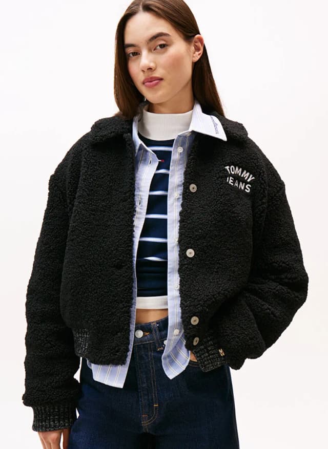 Tommy Jeans Siyah Kadın Standart Nakışlı Peluş Mont