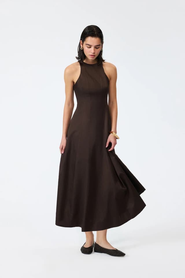 Flowing halter yaka elbise